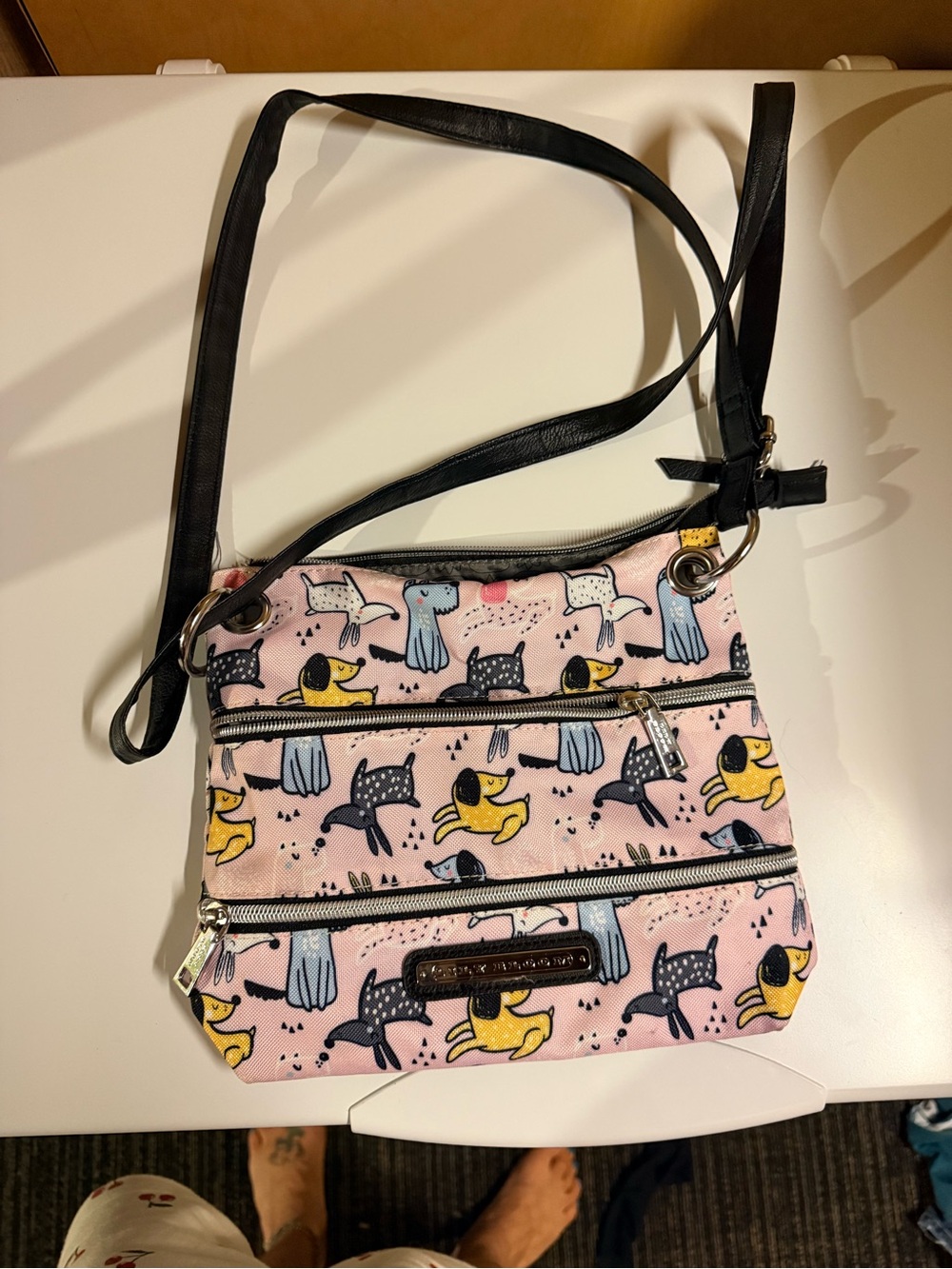 Lily Bloom Pink Crossbody Bag with Playful Dog Illustration